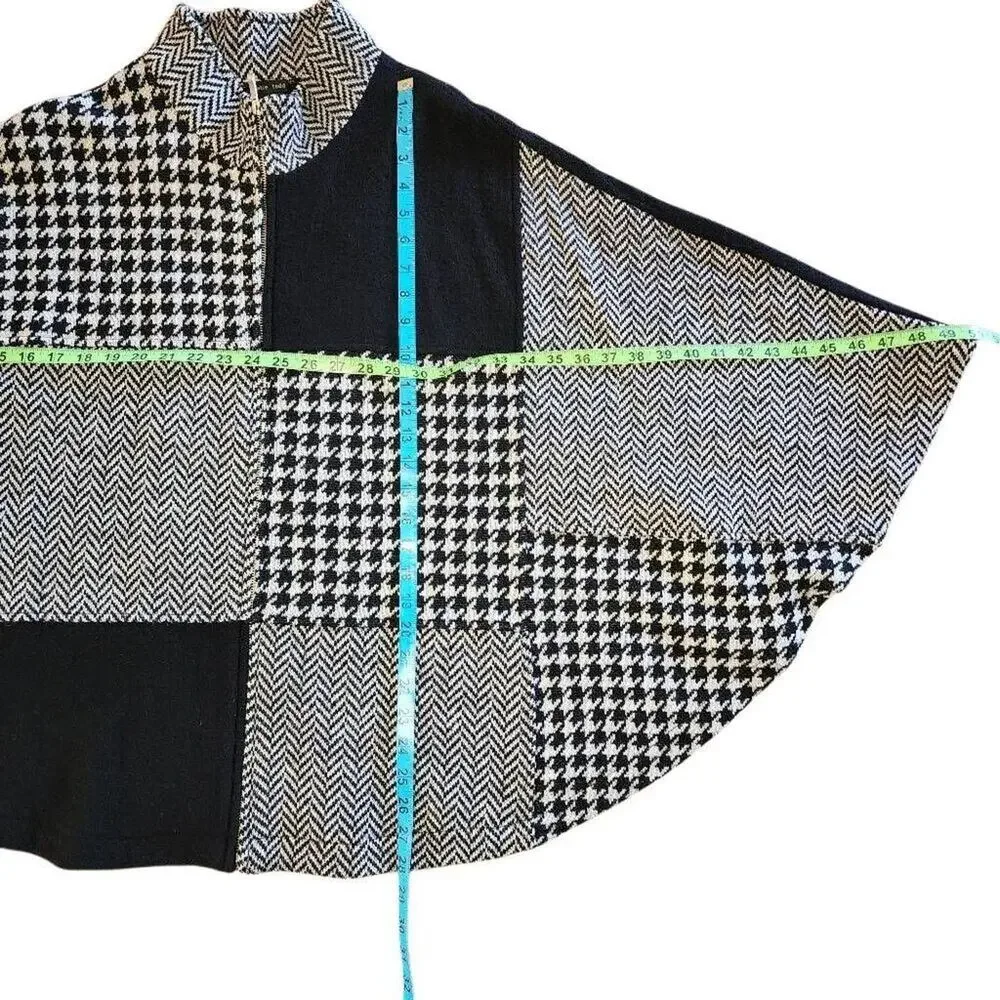 Katie Todd Women's Sweaters, Black & White Houndstooth Plaid Wool Shrug, Sz S/M